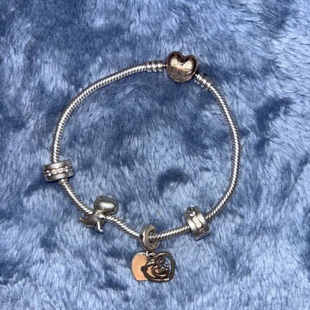 Pandora Silver and Gold Heart Charm Bracelet